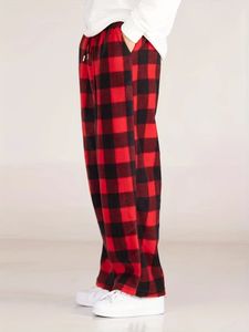 Autumn and Winter Black Red Plaid Pants Christmas Party Casual Sports Versatile Loose Straight Leg Mens American Re 240326