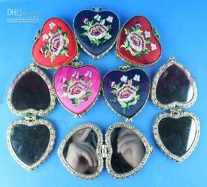 Heart Shaped Compact Mirror Favors Silk Embroidered double side mix color 35pcslot 5104222