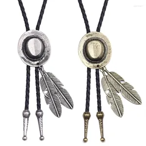 Bow Ties Elegant Bolo Tie With Feather Pendant Cowboy Hats Necktie Western Necklace Cool Costume