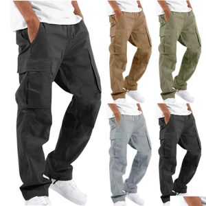 Men'S Pants Summer New Style Mens Cargo European American Dstring Mti Pocket Casual Trousers Drop Delivery Apparel Clothing Dhsjm