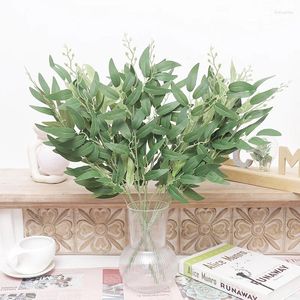 Dekorativa blommor 5 grenar Silk Artificial Willow Bouquet Fake Green Leaves Wedding Backdrop Juldekor Faux Lövverk Jungle Party