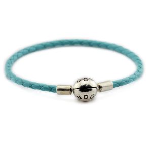 Bangles Ocean Blue Clasp Leather Bracelets 100% 925 SterlingSilverJewelry Free Shipping