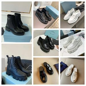 Toppdesigner Polerad läder Martin Motorcykelstövlar Chelsea Ankel fullkornsläder Elasticitetsplattform Kvinnor Black White Outdoor Flat Boots