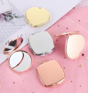1 st Vanity Mirror Doblesided Folding Portable Round Heart Shaped Easy to Open Metal Rose Gold Pocket Makeup Accessories Tools8095365