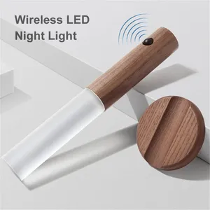 Wall Lamp LED Motion Sensor Night Light Sconces Smart Portable Wood USB Rechargeable Magnetic For Bedroom Hallway Stairway