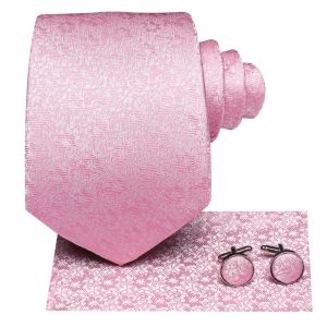 Pink Solid Floral Mens Necktie Luxury 8.5cm Wide Silk Wedding Tie Pocket Square Cufflink Set Brooch Gift For Men Hi-Tie Designer