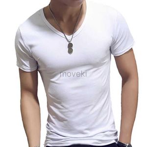 Męskie koszulki męskie T-koszulka Moda Fitness V Szyja Krótkie rękawowe T-shirt Summer Casual Gym Topy Plus Size Slim Polyester T-shirty 2443