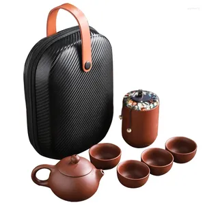 Чайные наборы с пурпурным песком Travel Tea Cups Set Outdoor Ceramic Portable Teapot Gaiwan Фарфоровый подарок китайской церемонии