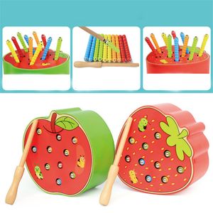 Magnetyczna zabawka zabawna truskawka w kształcie truskawki i 1 różdżka i 10 robak zabawka drewniane zabawki edukacyjne dla dzieci dzieci w wieku przedszkolnym