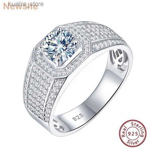 Ringos de cluster Newshe 925 anéis de casamento de prata esterlina para homens 7x7mm redondo moissanite anel de luxo jóias finas l240402