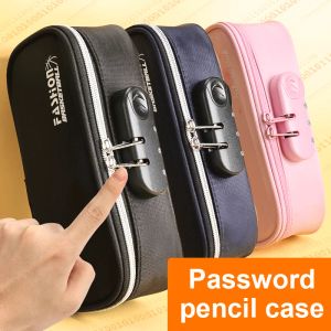 Bags A3 Portable Password lock pencil case Canvas Pencil bag large capacity pencil cases bag kids pen case gifts Student stationery