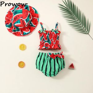 Kläder sätter Prowow Baby Girls kläder 2024 Summer Red Watermelon Outfit SMOCKED VEST SHORTS HATS TREDELT FÖR