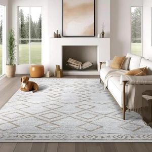 Mattor Jinchan Area Rug 9x12 Marockan vardagsrum taupe tvättbar mjuk modern geometrisk samtida