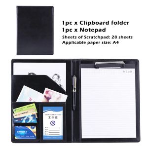 Supplies Clipboard Folder A4 File Portfolio Portable With Notepad Office Supply PU Leather Durable Multi Pocket Card Storage Business