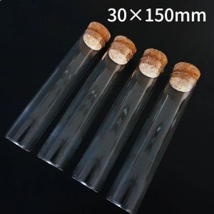 Supplies 5pcs/lot Clear 30x150mm Glass Clear Test Tube with Cork Stoppers Flatbottom Glass Containers for Laboratory Supplies
