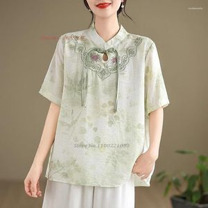 Etniska kläder 2024 Traditionell kinesisk vintage blus National Flower Print broderi Förbättrad Qipao Oriental Streetwear Folk