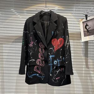 Frauen Anzüge BORVEMAYS 2024 Frühling Sommer Mode-Trend Blazer Revers einreiher Druck Temperament Lose Mantel Frauen WZ1094