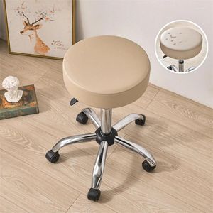 Chair Covers Waterproof PU Leather Round Stool Cover Elastic Rotating Bar Slipcover Solid Color All Inclusive Seat Cushion