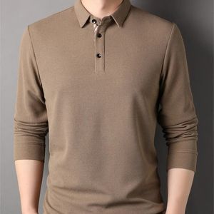 Vår- och höstmän Pullover Lapel-knapp Solid Plaid långärmad t-shirt Polo Bottom Fashion Casual Holiday Dress Tops 240320