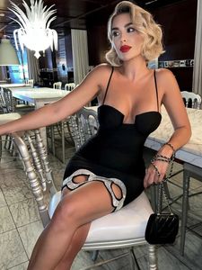 Women Summer Fashion Sexy Backless Halter Black Mesh Midi Bodycon Bandage Dress Elegant Evening Club Party 240403