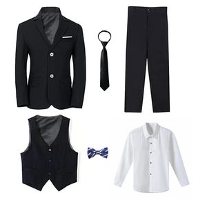 Meninos balzer formal azul preto fino ajuste ternos conjunto criança casamentos festa de aniversário desempenho vestido grande crianças jaqueta calças bowtie 240328