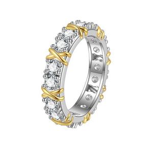 Varumärkes charm Sterling Silver S925 Diamond Ring för kvinnor pläterade med Mosonite TFF X Cross Two Tone Womens personlig uppsättning med logotyp