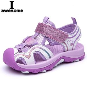 The Girls Sandals Fashion Summer Simple Big Kids Closed Sports Beach Shoes Baby Purple Pink Baotou Sandals 240329