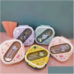 Dinnerware Sets Wholesale Kuromi Big Ear Dog Square Handheld Three Grid Meal Box For Students Office Workers Freshness Preservation Pl Ot4Vu