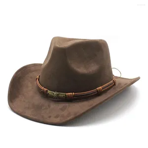Berets Solid Color Cowboy Hats Breathable Big-edge Grassland Country Hat Artificial Suede Party Cosplay Unisex