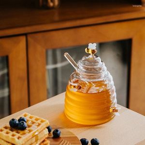 Storage Bottles Clear Honeys Glass Bottle Sealed Jar Beehives-shaped Jams Honeycombs Pattern With Stick For Kitchen Supplies