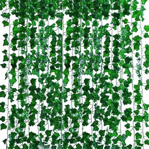 Decorative Flowers 12/24 Pcs 2.2 Meters Simulation Ivy Green Radish Strips Creeper Vine Artificial Grape Fake Leaves Home Wedding Decoration