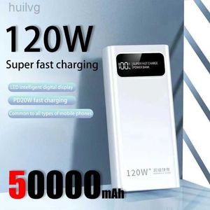 Bancos de energia do telefone celular 50000mAh Power Bank 120W Super Fast Charge Bateria de alta capacidade Display Power Bank para iPhone Samsung Huawei 2443