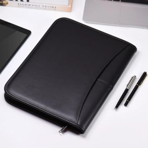 Padfolio A4 PU Leather Multifunctional Office Document Folder Business Portfolio Padfolio Folder Zippered Closure with Business Card