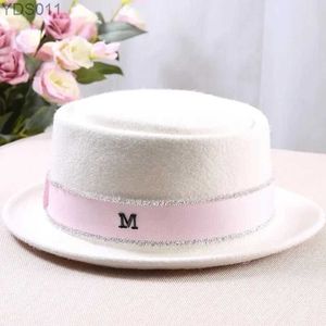 Geniş Memul Şapkalar Kova Kadınları Fedora Şapka Moda 100% Saf Avustralya Yün Domuz Pastası Partisi Düğün Resmi Keçe YQ240403
