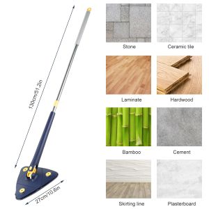 Cleaning Mop 360° Rotatable Long Triangular Mop Foldable Telescopic Household Ceiling Cleaning Brush Tool Self-draining To Clean