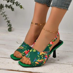 Dress Shoes 2024Womens Summer Retro Color Blocking Shallow Mouth Slip-On High Heels Outdoor Open Toe Casual Wedding Party Womens Sandals
