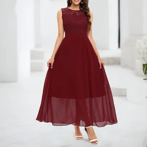 Casual Dresses Women's Lace Dress Elegant Sleeveless Chiffon Bridesmaid Cocktail Party V Neck Short Wedding Gowns Robe