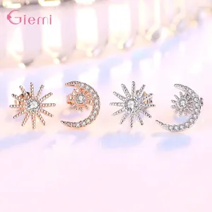 Brincos de parafuso prisioneiro 925 prata esterlina bonito lua estrela cristal para mulheres meninas casamento na moda jóias presente do dia dos namorados atacado