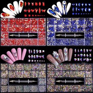 Nagel strass kit blandat ab glas kristall diamant nagel konst dekorationer 21 rutnät naglar tillbehör set med 1 pick up penna 240401