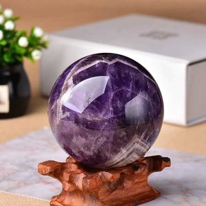 Massagestenar Rocks 1pc Natural Dream Amethyst Ball Polished Globe Massaging Ball Reiki Healing Stone Home Decoration Exquisite Gifts Souvenirs Gift 240403