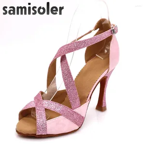 Dance Shoes Samisoler Pink 2024 Latin Woman Ballroom Rhinestone Latce