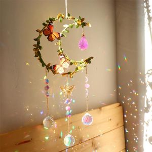 Decorative Figurines Star Moon Love Heart Butterfly Crystal Wind Chimes Prisms Sun Catcher Windbell Hanging Window Curtains Pendant Garden