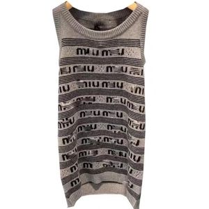 Women o-neck sleeveless letter jacquard gray color loose casual knitted sweater dress SMLXL