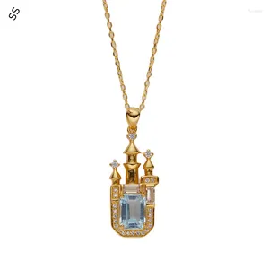 Pendanthalsband ädelsten CLAVICLE Kedja för manliga/kvinnliga smycken Tillbehör Metall inlagd naturlig Topaz Castle Character Necklace Fashion