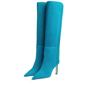 Boots 2023 Autumn New Fashion Women Pointed Toe Knee High Boots Winter Elegant Slip on Slim Wide Barrel Boats Heel Shoes Size 43