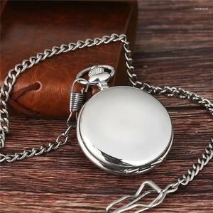 Pocket Watches Men's Vintage Style White Dial Arabic Number Watch Silver Chain Smooth Case Fob Wedding Gifts
