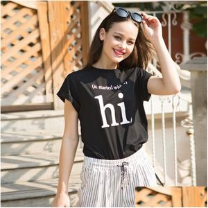 Damen T-Shirt Damen Fashion Spring Summer Hi Letter Printing Dame Kurzarm O-Neck Frauen Solid Color Top Kleidung Drop Lieferung ein DH9BK