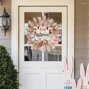 Decorative Flowers Lovely Pink Easter Wreath Decoration Spring For Front Door Welcome Sign Wall Party Outdoor 45cm