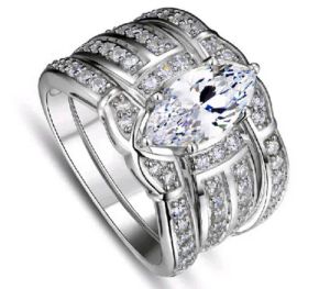 リングサイズ5/6/7/8/9/10レトロジュエリー14ktホワイトゴールドフィルドトパーズ梨カットシミュレートされたダイヤモンド女性結婚指輪セット（3インチ）ギフト