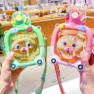 Creative Cartoon Animal Panda Childrens Straw Feeding Baby Learn To Drink Cup Leakproof Outdoor Portable Water Bottle 240320